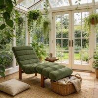 Cottonfy Modern Ergonomic Corduroy Chaise Lounge with Natural Wooden Frame