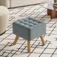 Square Tufted Shoe Stool Linen Fabric with Oak Legs