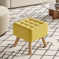 Square Tufted Shoe Stool Linen Fabric with Oak Legs