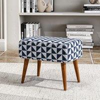 Mid-Century Modern Geometric Print Ottoman Bench Linen Fabric