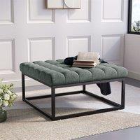 Large Square Ottoman Bench Linen Fabric with Tufted Detail & Metal Frame