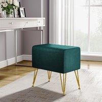 Mid-Century Modern Ribbed Ottoman Stool Green Velvet with Gold Legs
