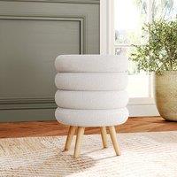 Round Stacked Teddy Fabric Stool with Wooden Legs