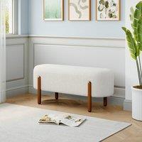 Modern Boucle Bench with Walnut Wood Legs