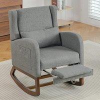 Modern Linen Rocking Chair with Footrest & Pillow