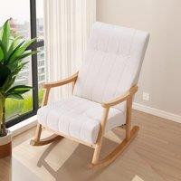 Modern Beige Plush Fabric Rocking Chair with Rubber Wood Legs