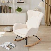 Modern Teddy Fabric Rocking Chair with Wooden Legs