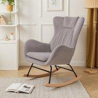 Modern Teddy Fabric Rocking Chair with Wooden Legs