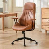 Retro PU Leather Executive Office Chair with Matte Black Frame