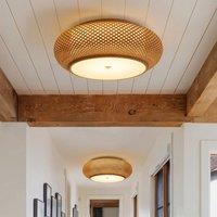 Lightsin Lutta-Handwoven Bamboo Ceiling Light Zen-Style LED Fixture for Living Room, Bedroom & Dining Room