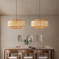 Lightsin Natural Woven Rattan and Hemp Rope Rustic Pendant Light Fixture