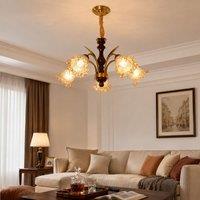 5-Light Vintage Glass Flower Chandelier | Copper E27 Pendant Lamp