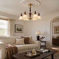 6-Light White Glass Chandelier | Adjustable E27 Ceiling Lamp