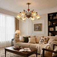 6-Light Gold Vintage Pink Floral Glass Chandelier | E27 Ceiling Lamp