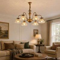 6-Light Gold Vintage Floral Glass Chandelier | E14 Ceiling Lamp
