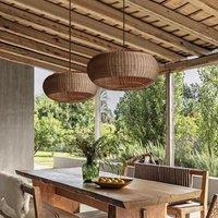 Lightsin Handcrafted Rattan Pendant Light in Flat Round Basket Shape