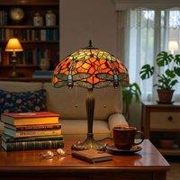 Lightsin Tiffany Table Lamp | Handcrafted Stained Glass Dragonfly Series Blue Dragonfly