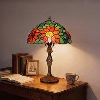 Lightsin Tiffany Table Lamp | Handcrafted Stained Glass Floral Petals Series Green and Blue