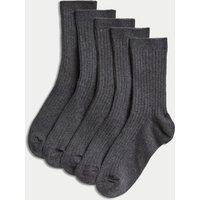 M&S 5 Pack of Ribbed School Socks Grey