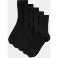 M&S 5 Pack of Ribbed School Socks Black