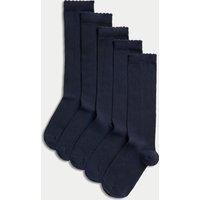 M&S 5 Pack of Knee High Socks Navy