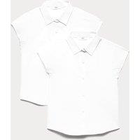 M&S 2 Pack Girls' Cap Sleeve Easy Iron School Shirts (2-16 Yrs) White