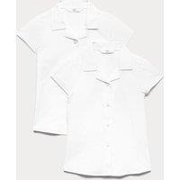 M&S 2 Pack Girls' Easy Iron Revere School Shirts (2-16 Yrs) White