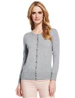 M&S Button Through Ribbed Round Neck Cardigan Silver Grey