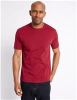 M&S Collection Slim Fit Pure Cotton Crew Neck T-Shirt Red Mix