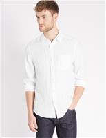 M&S Collection Easy Care Pure Linen Shirt with Pocket White