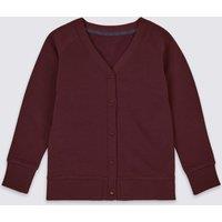 M&S Cotton Sweat School Cardigan with StayNEW (2-16 Yrs) Burgundy