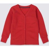 M&S Cotton Sweat School Cardigan with StayNEW (2-16 Yrs) Red