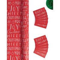 Red & White Text Jumbo Christmas Wrapping Paper 14m & 12 Gift Tags