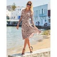 Animal Print Belted Faux Wrap Dress