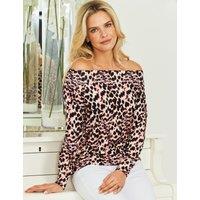 Jersey Animal Print Off The Shoulder Top