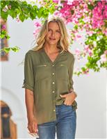 SOSANDAR V-Neck Short Sleeve Top Khaki