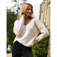 SOSANDAR Cable Knit V-Neck Jumper Cream