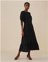 Polka Dot Tie Sleeve Midi Tea Dress