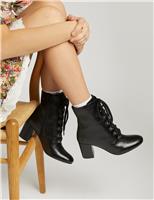 Jones Bootmaker Leather Lace-Up Block Heel Ankle Boots Black