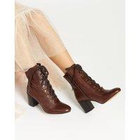 Jones Bootmaker Leather Lace-Up Block Heel Ankle Boots Tan
