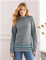 Celtic & Co. Pure Wool Striped Funnel Neck Jumper Blue Mix