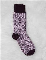 Celtic & Co. Merino Wool Rich Fair Isle Socks Burgundy