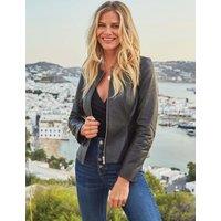 SOSANDAR Collarless Leather Jacket Black