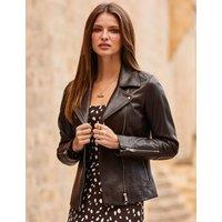 SOSANDAR Leather Biker Jacket Brown