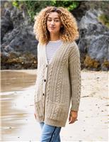 Celtic & Co. Pure Wool Cable Knit Relaxed Cardigan Brown