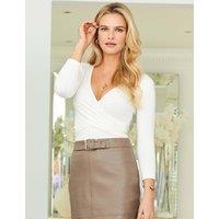 SOSANDAR Jersey 3/4 Sleeve Wrap Top White