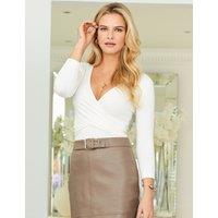 SOSANDAR Jersey 3/4 Sleeve Wrap Top White