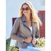 SOSANDAR Leather Biker Jacket Taupe