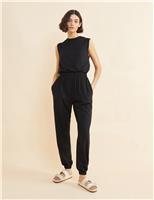 Albaray Pure Cotton Sleeveless Waisted Jumpsuit Black