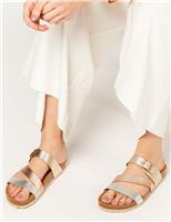 Leather Metallic Flat Mule Sandals